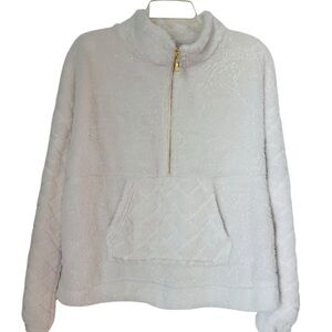 Madeline & Monroe Off-White Soft Cozy Fleece 3/4 Zip Pullover Winter Sherpa Sz L